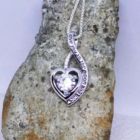 New Heart Pendant Love You to The Moon and Back Sterling Silver 925, - Picture 5 of 6